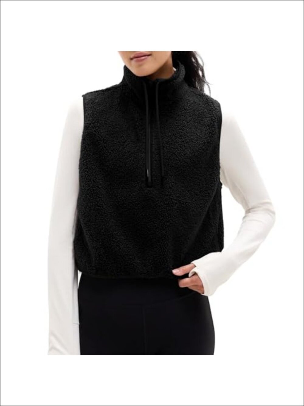 Women's Fleece Vest Sherpa Fuzzy High Neck Cropped Half Zip Up Warm Vest